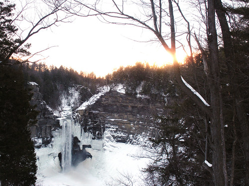 winter snow newyork tree waterfall ithaca taughannockfalls