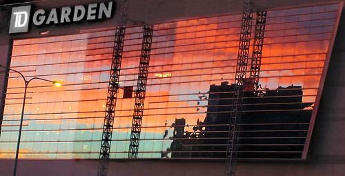 city boston sunrise reflections tdgarden