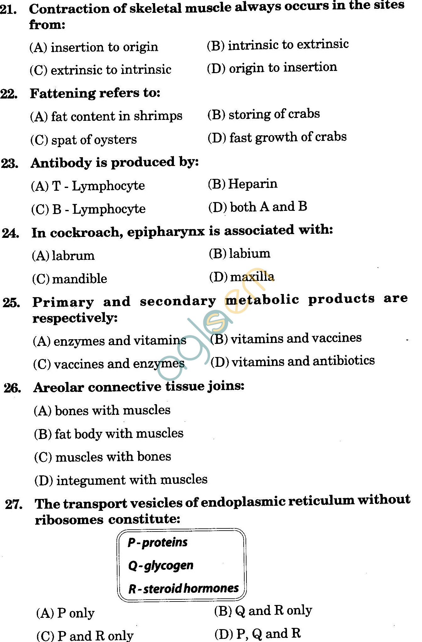 NSTSE 2009 Class XI PCB Question Paper with Answers - Biology
