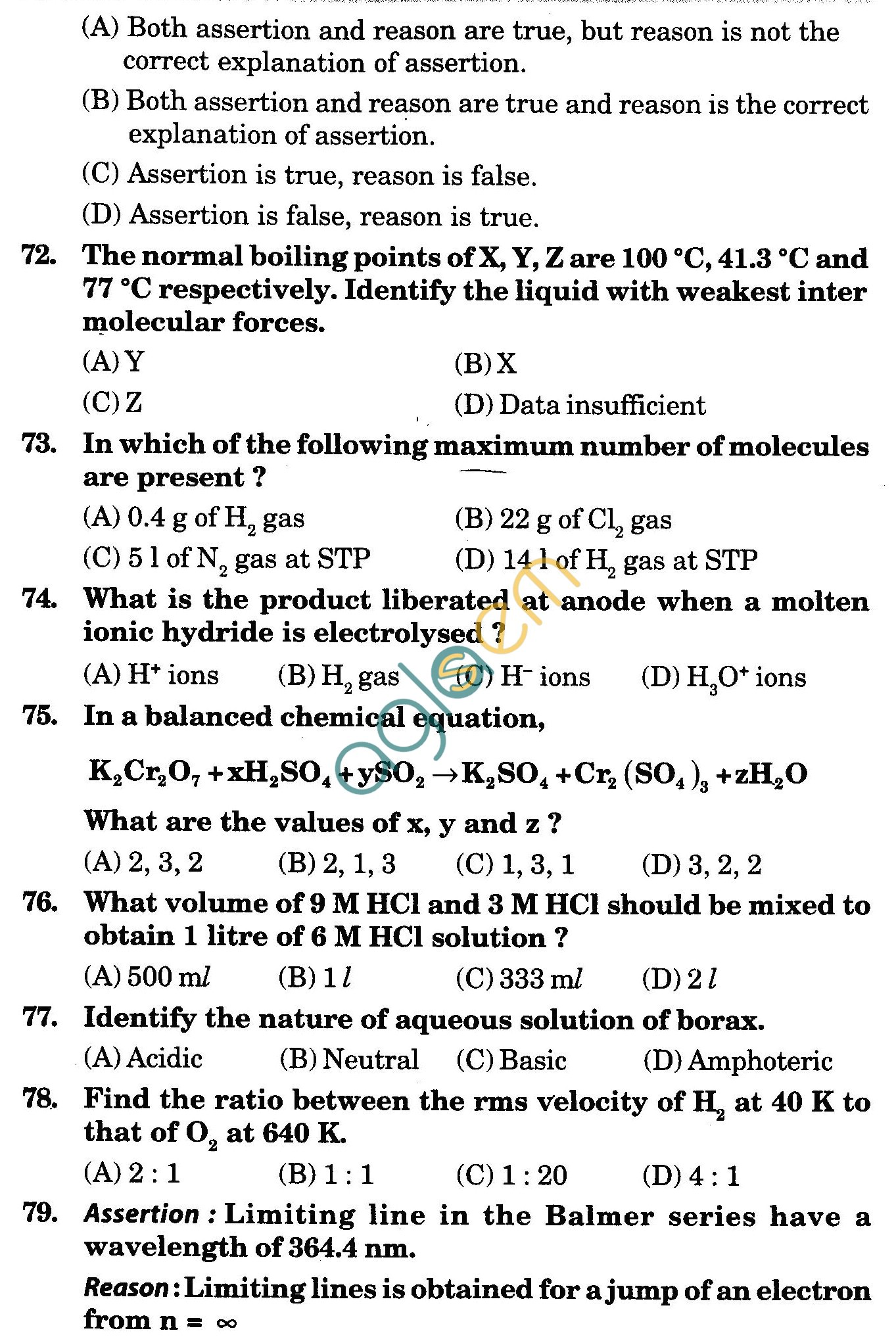 NSTSE 2010 Class XI PCB Question Paper with Answers - Chemistry