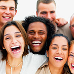 Closeup portrait of a group of business people laughing