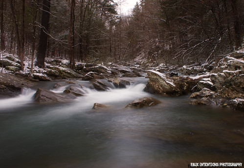 winter snow water creek woods stream hdr