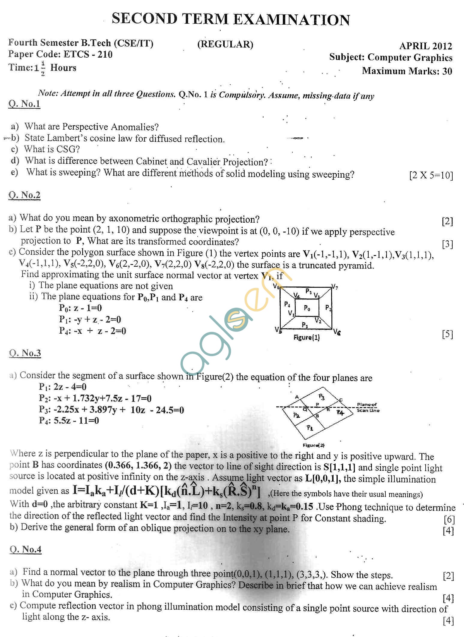 GGSIPU Question Papers Fourth Semester – Second Term 2012 – ETCS-210