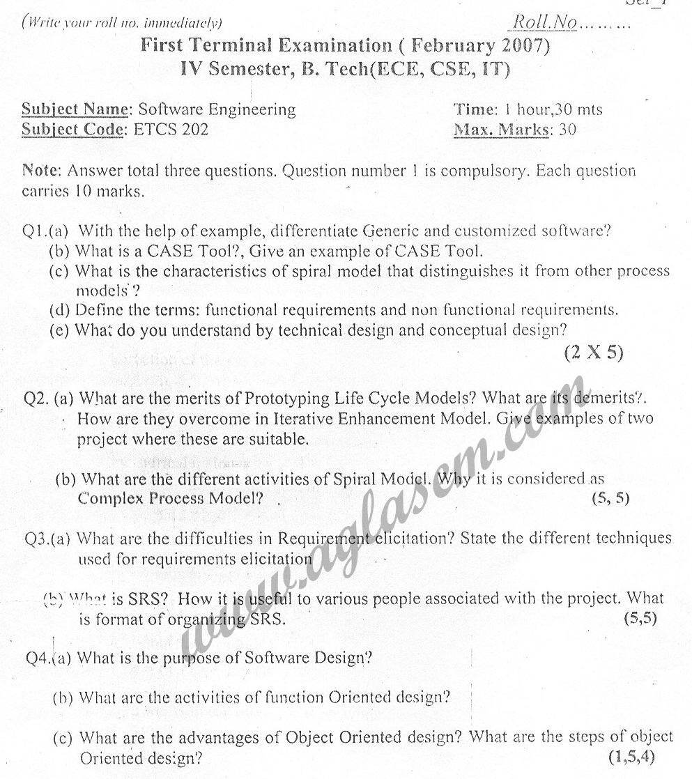 GGSIPU Question Papers Fourth Semester  First Term 2007  ETCS-202