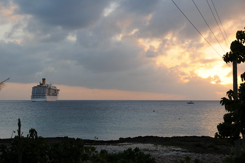 ocean cruise water island day ship cloudy grand cayman