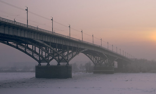 bridge sunset ice fog river russia siberia omsk irtysh зима омск justpentax иртыш