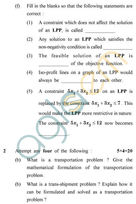 UPTU B.Tech Question Papers - TMA-013/MA-013 - Principle of Operations Research