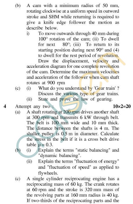 UPTU B.Tech Question Papers - TMT-405 - Theory of Machines