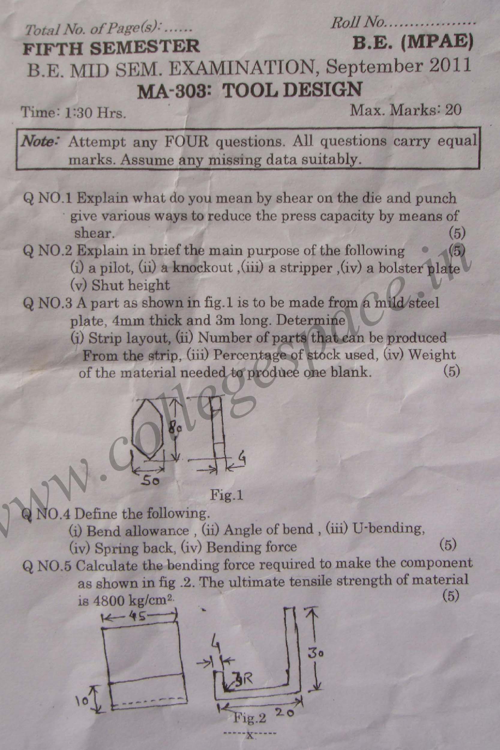 NSIT Question Papers 2011 – 5 Semester - Mid Sem - MA-303