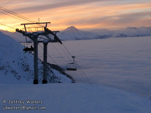 winter sunset alaska skiing ak girdwood turnagainarm chairlift chugachmountainsalyeska