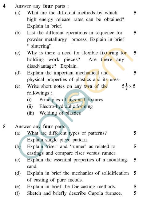 UPTU B.Tech Question Papers - TME-403 - Manufacturing Science-I