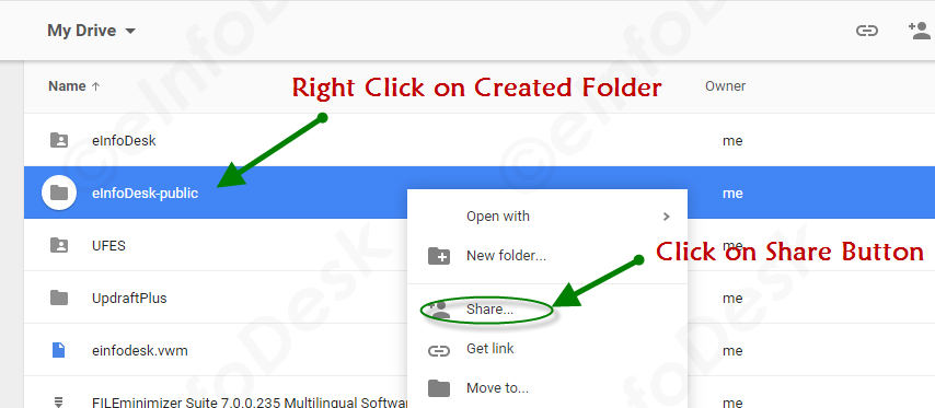 Sharing Created Folder by Right Clicking on it in Google Drive