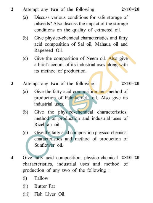 AKTU B.Tech Question Paper - TOT-401 - Sources, Characteristics & Composition of Oils, Fats & Waxes