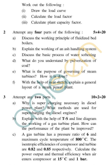 AKTU B.Tech Question Paper - ME-801 - Power Plant Engineering
