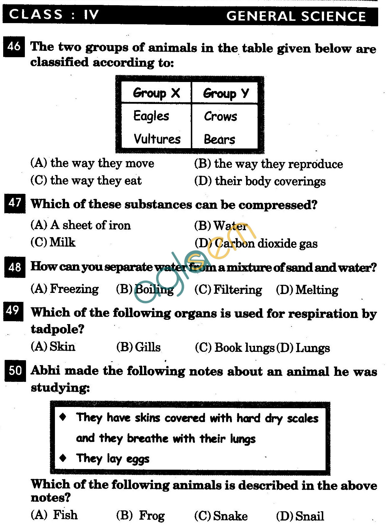 NSTSE 2011: Class IV Question Paper with Answers - Science