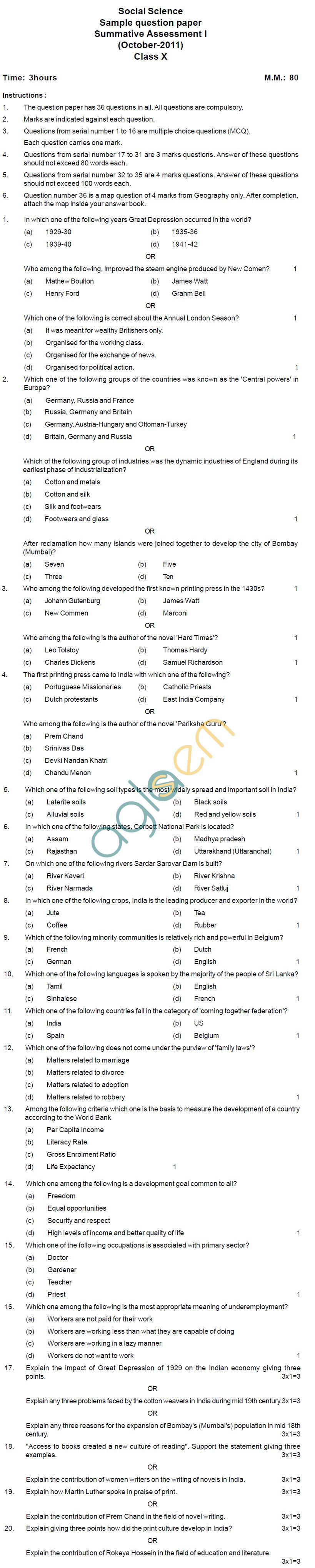 CBSE Class 10 MALAYALAM Question Papers