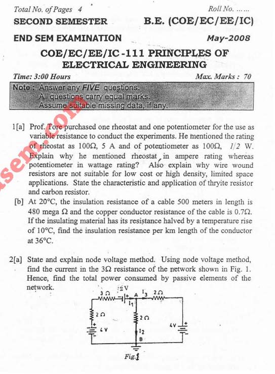 NSIT Question Papers 2008  2 Semester - End Sem - COE-EC-EE-IC-111