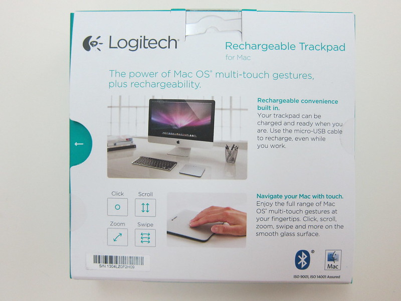Logitech Rechargeable Trackpad for Mac (T651) - Box Back