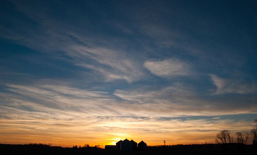 blue sunset sky silhouette clouds gold grainbin