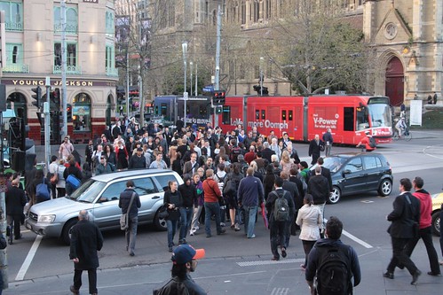More dimwits blocking the pedestrian crossing outside Flinders Street Station