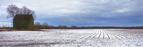 winter field barn landscape cornfield raw agriculture tonemapped