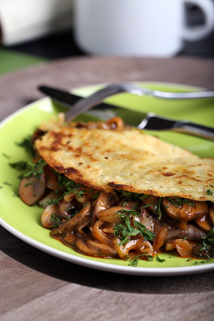 Coconut-Chickpea Crepes with Smoky Herbed Mushrooms