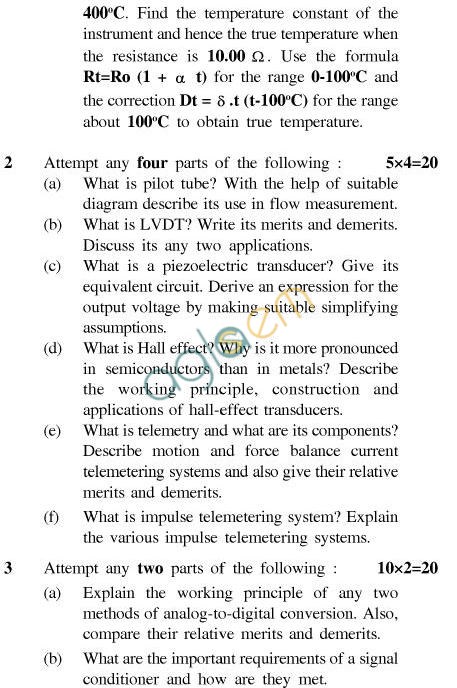 UPTU B.Tech Question Papers - EE-801-Instrumentation & Process Control