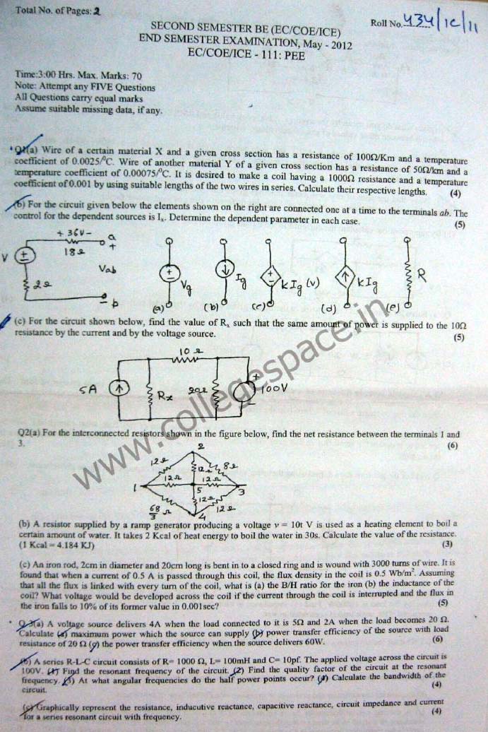 NSIT Question Papers 2012 – 2 Semester - End Sem - COE-IC-115