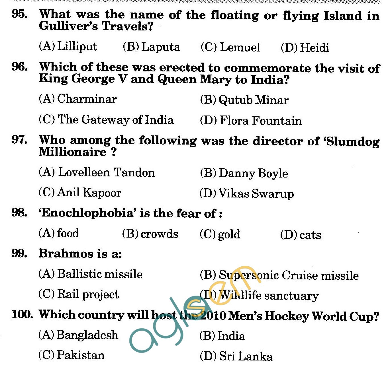 NSTSE 2010 Class X Question Paper with Answers - General Knowledge