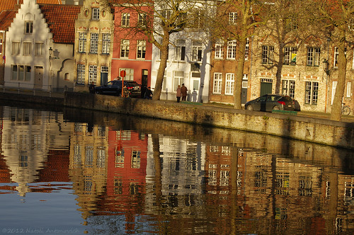 street autumn shadow reflection car architecture landscape canal couple pair brugge belovedbrugge pensiveautumn