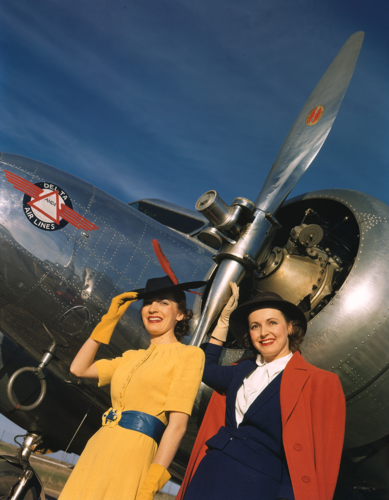 [Two Models next to Lockheed 10B Electra, Delta Air Lines]