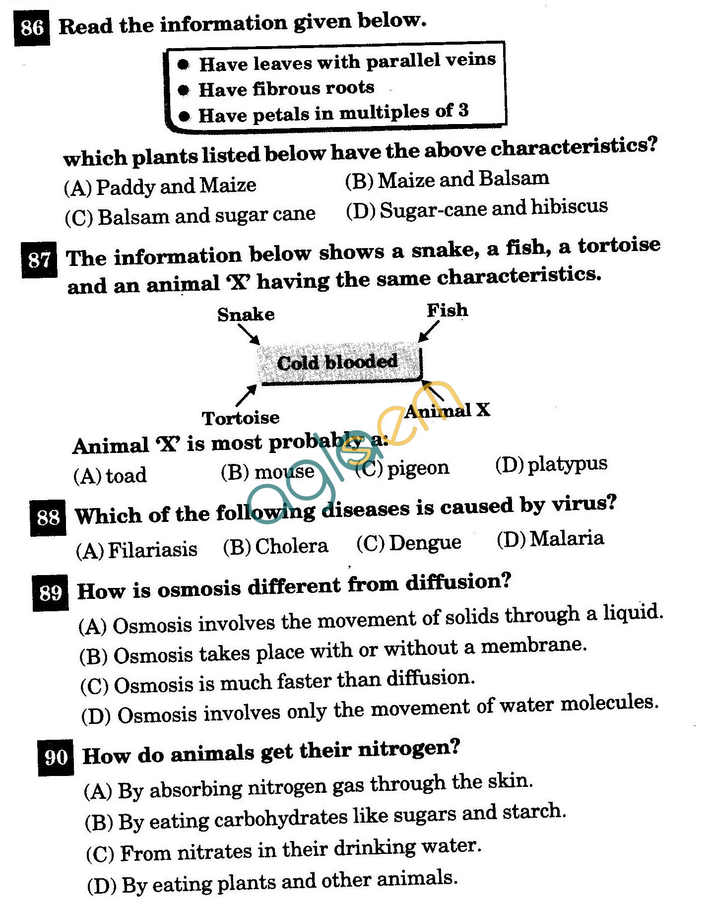 Class IX Question Paper with Answers - Biology