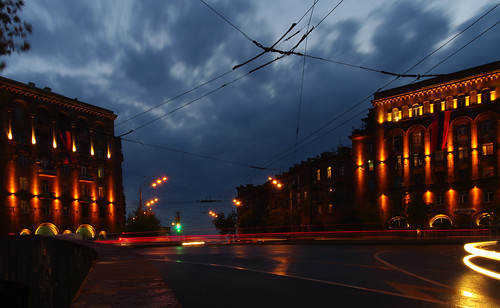 city blue light night lights evening town view traffic capital armenia roads yerevan armenian