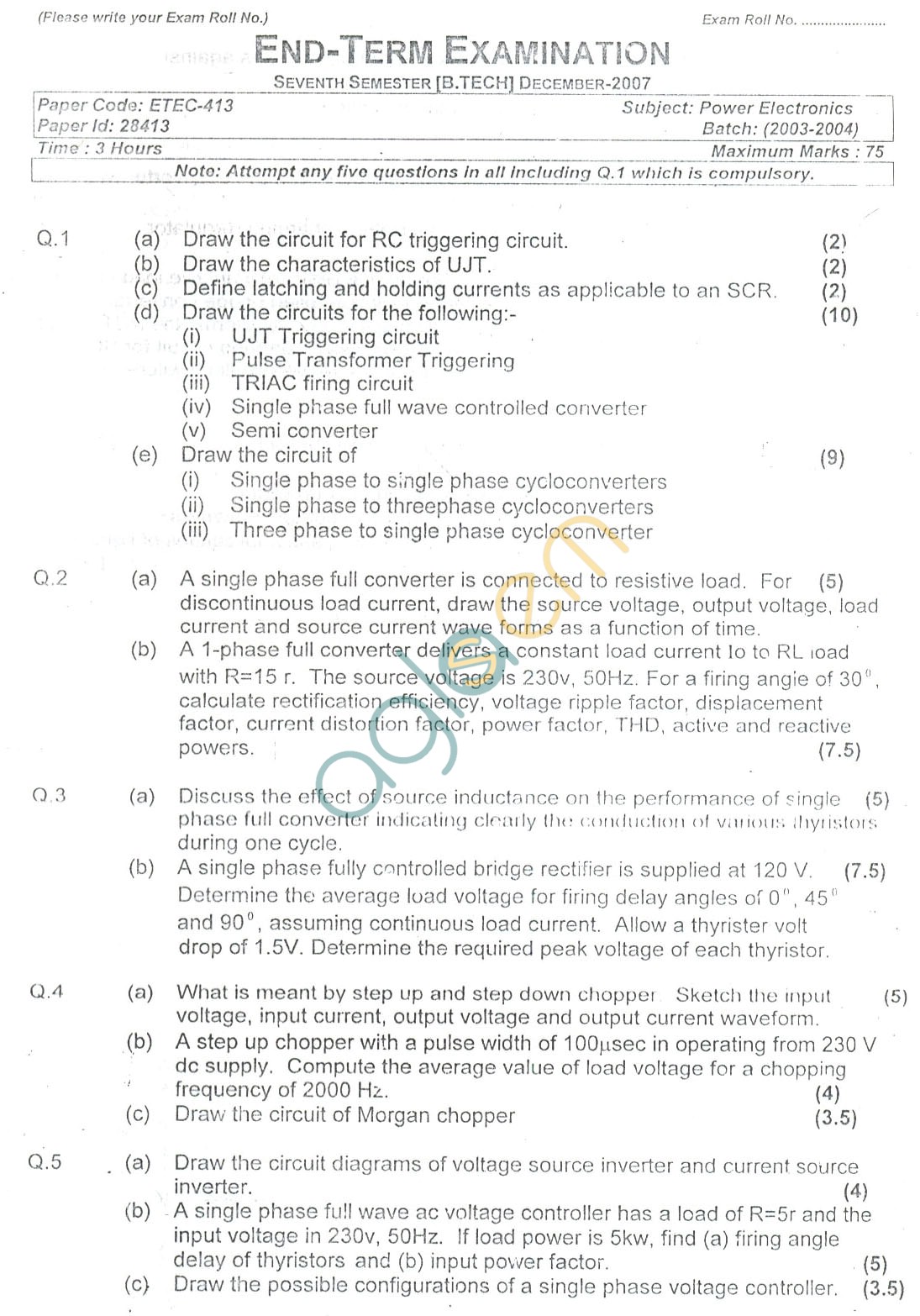 GGSIPU: Question Papers Seventh Semester – end Term 2007 – ETEC-413