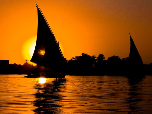 sunset sun river boat egypt nile sail