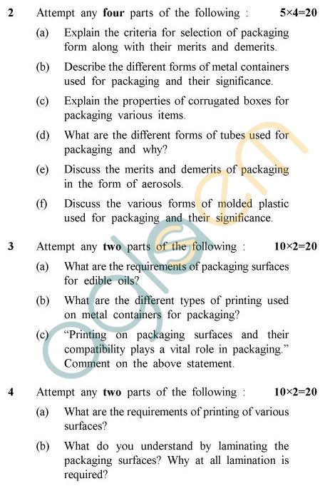 UPTU B.Tech Question Papers - OT-012 - Packaging of Oils, Fats & Allied Products