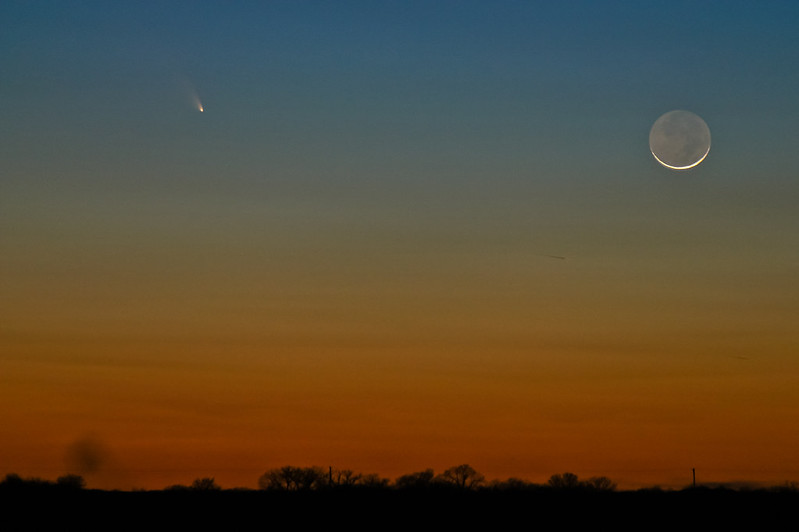 Comet and moon conjunction