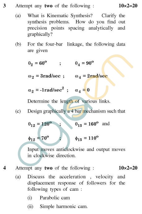UPTU B.Tech Question Papers - TME-402 - Kinematics of Machines