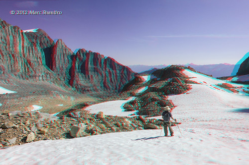 snow mountains nature landscape rockies stereoscopic stereophoto 3d outdoor scenic sunny bluesky anaglyph alpine remote wilderness elevation rugged redcyan