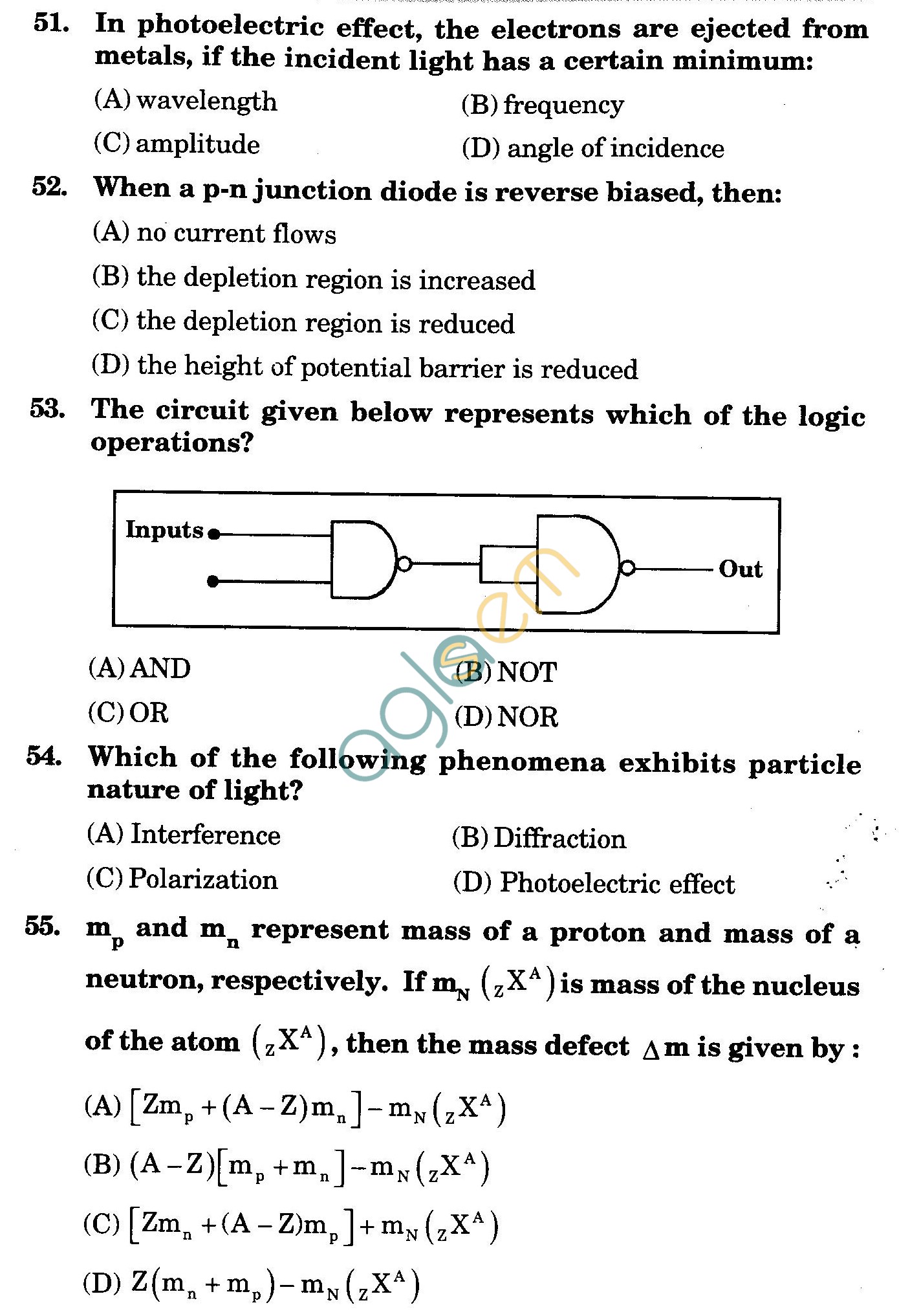 NSTSE 2009 Class XII PCB Question Paper with Answers - Physics