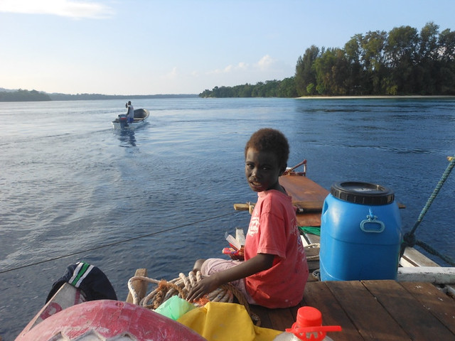 Philemon Kereseka pilots the boat into Taro, Choiseul, Solomon Islands © Manuai Matawai
