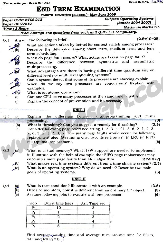 GGSIPU Question Papers Fourth Semester – end Term 2009 – ETCS_212