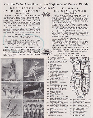 florida sightseeing tourist 1950s waterskiing brochure cypressgardens 1952 winterhaven lakewales singingtower