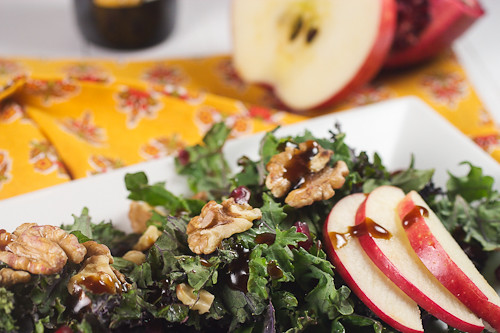 Kale Salad with Pomegranates, Apples and Walnuts