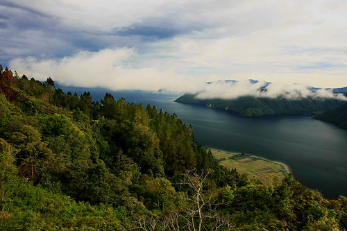 mountain lake tree sunrise indonesia landscape volcano toba samosir northsumatra sumaterautara simanindo
