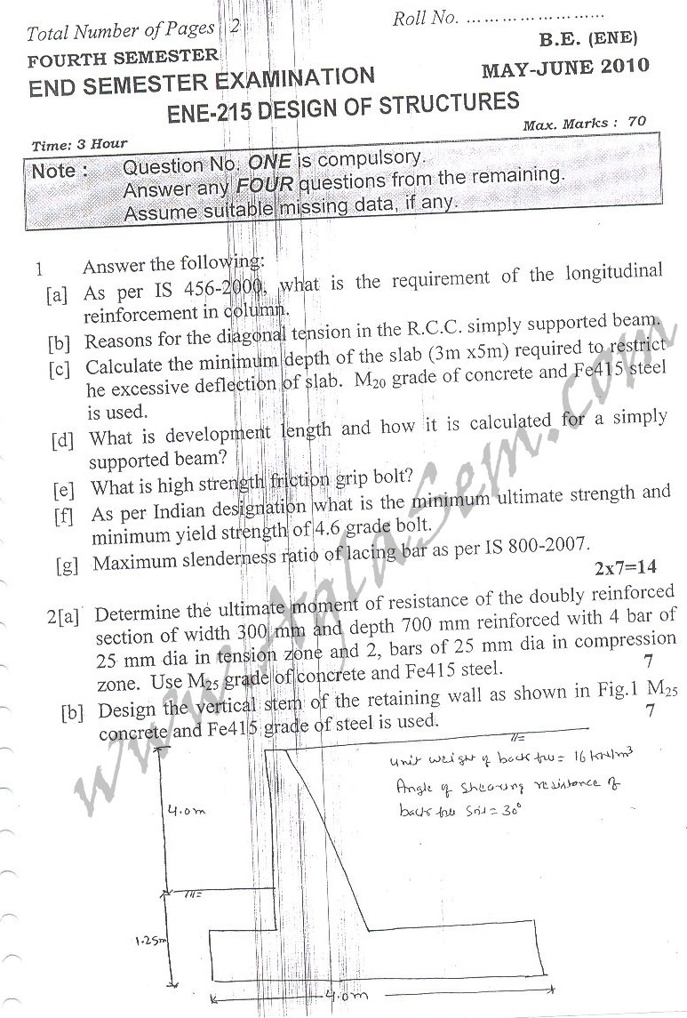 DTU Question Papers 2010 – 4 Semester - End Sem - ENE-215