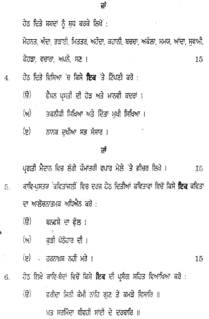 DU SOL B.Com. Programme Question Paper - Punjabi A - Paper XV