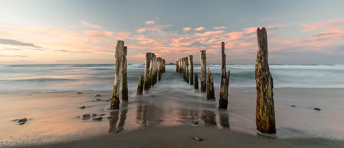 light sea newzealand sky clouds sunrise dawn sand waves tide otago dunedin