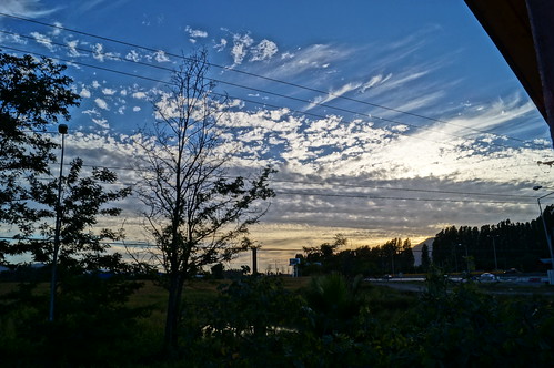 trees sunset sky urban cloud sun sunlight clouds route cables hdr