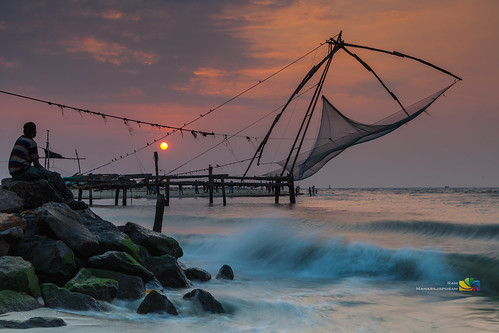 longexposure sunset india seascape landscape fishing chinese kerala nets westcoast cochin kochi longexposures arabiansea fortkochi ramchandran maharajapuram maharajapuramcom